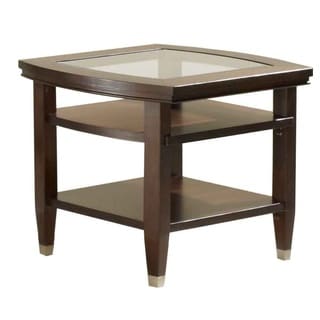 Broyhill Wood And Glass Northern Lights End Table With Shelves - Bed 