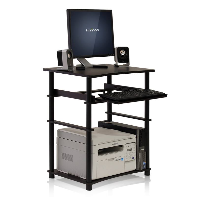 Home Pipe Frame Laptop Notebook Computer Desk with Pull-Out Keyboard Tray - Espresso/Black