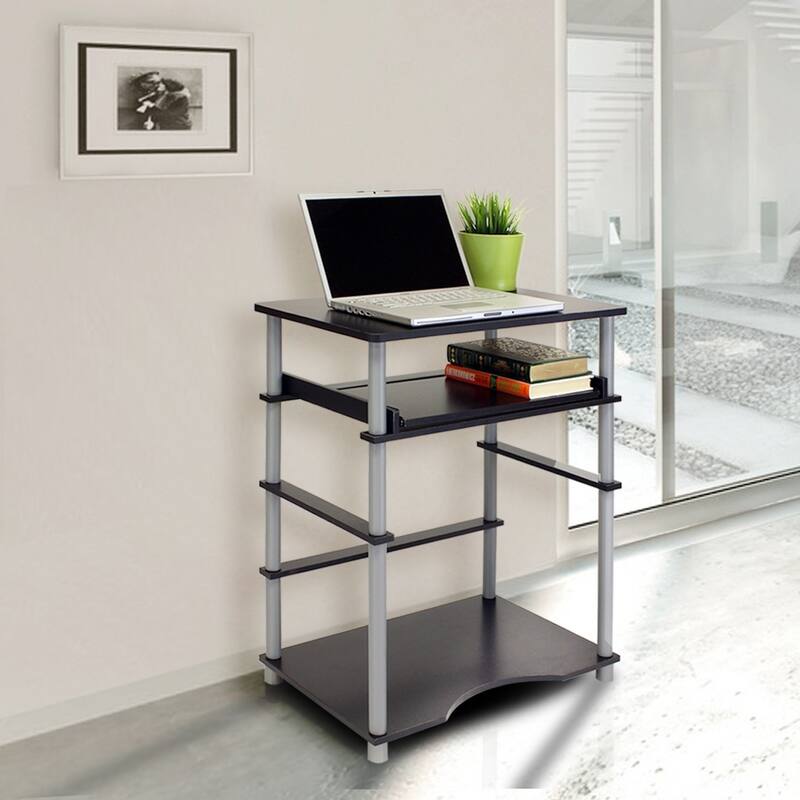 Home Pipe Frame Laptop Notebook Computer Desk with Pull-Out Keyboard Tray - Black/Grey