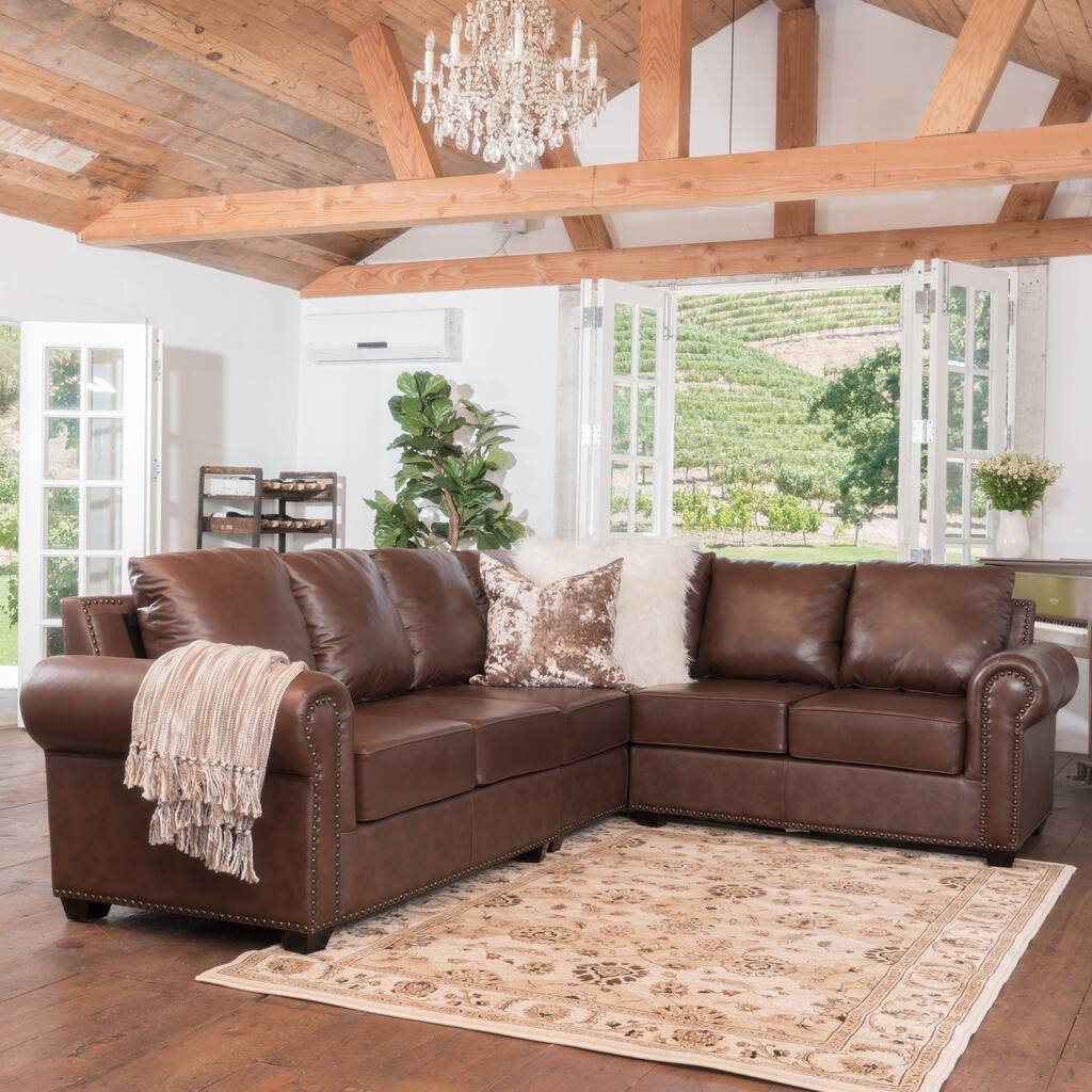 Martha 3-piece Brown Leather Sectional Sofa Set by Christopher Knight Home