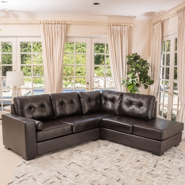 Elisa 2-piece Brown Leather Sectional Sofa Set by Christopher Knight Home