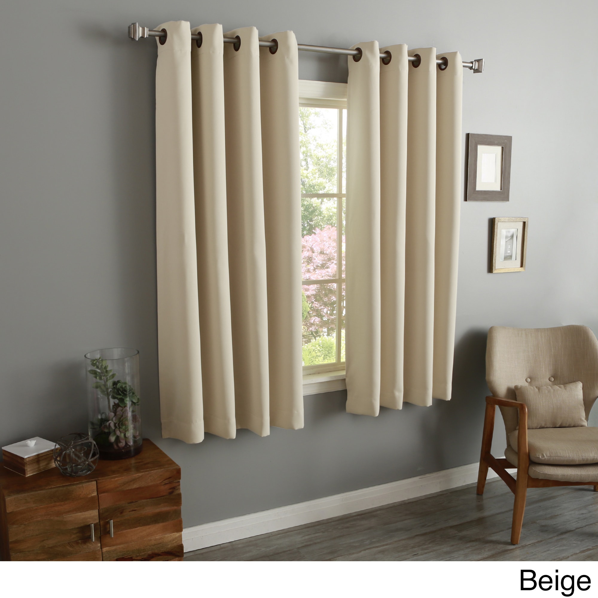 Thermal Insulated Blackout Grommet Curtain Drapes for Living Room-52 inch Width