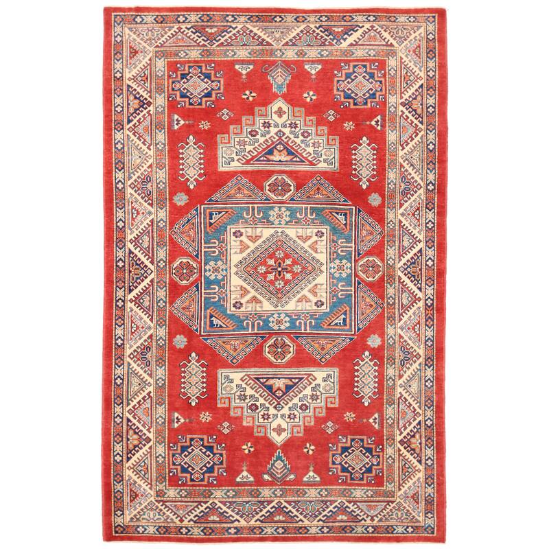 Pasargad Kazak Hand-knotted Rust-ivory Wool Area Rug (6' x 10') - 6' x 10'