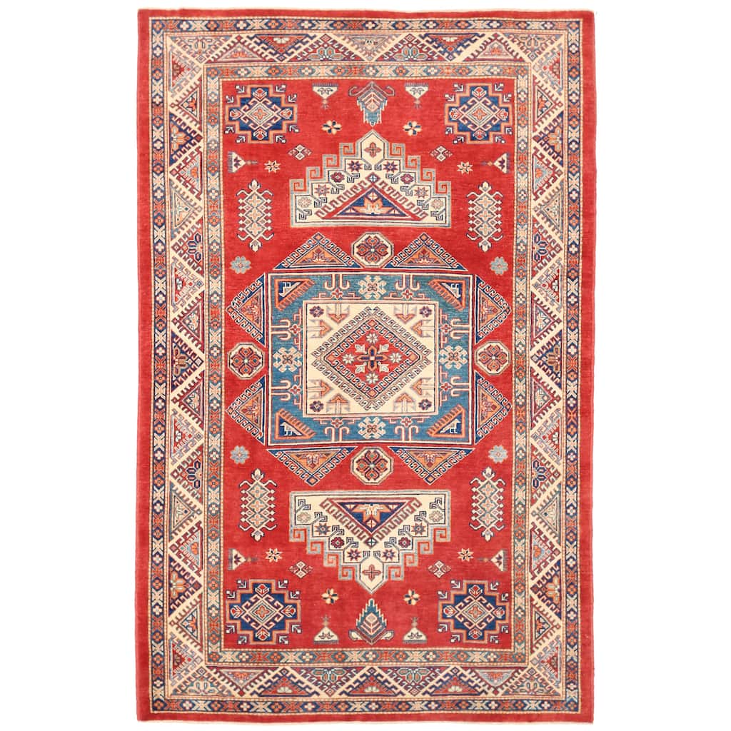 Pasargad Kazak Hand-knotted Rust-ivory Wool Area Rug (6' x 10') - 6' x 10'