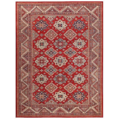 Pasargad Tribal Kazak Hand-knotted Rust and Ivory Wool Geometric Area Rug (10' x 14') - 10' x 14'