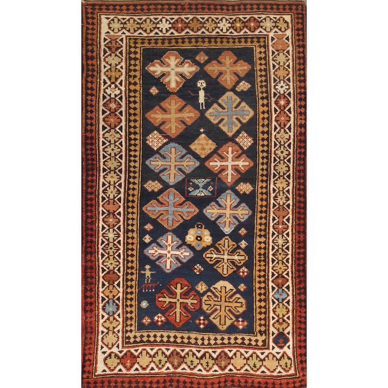 Pasargad Kazak Hand-knotted Navy-ivory Lamb's Wool Area Rug - 3' x 5'