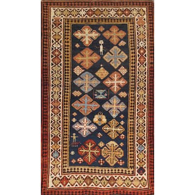 Pasargad Kazak Hand-knotted Navy-ivory Lamb's Wool Area Rug - 3' x 5'