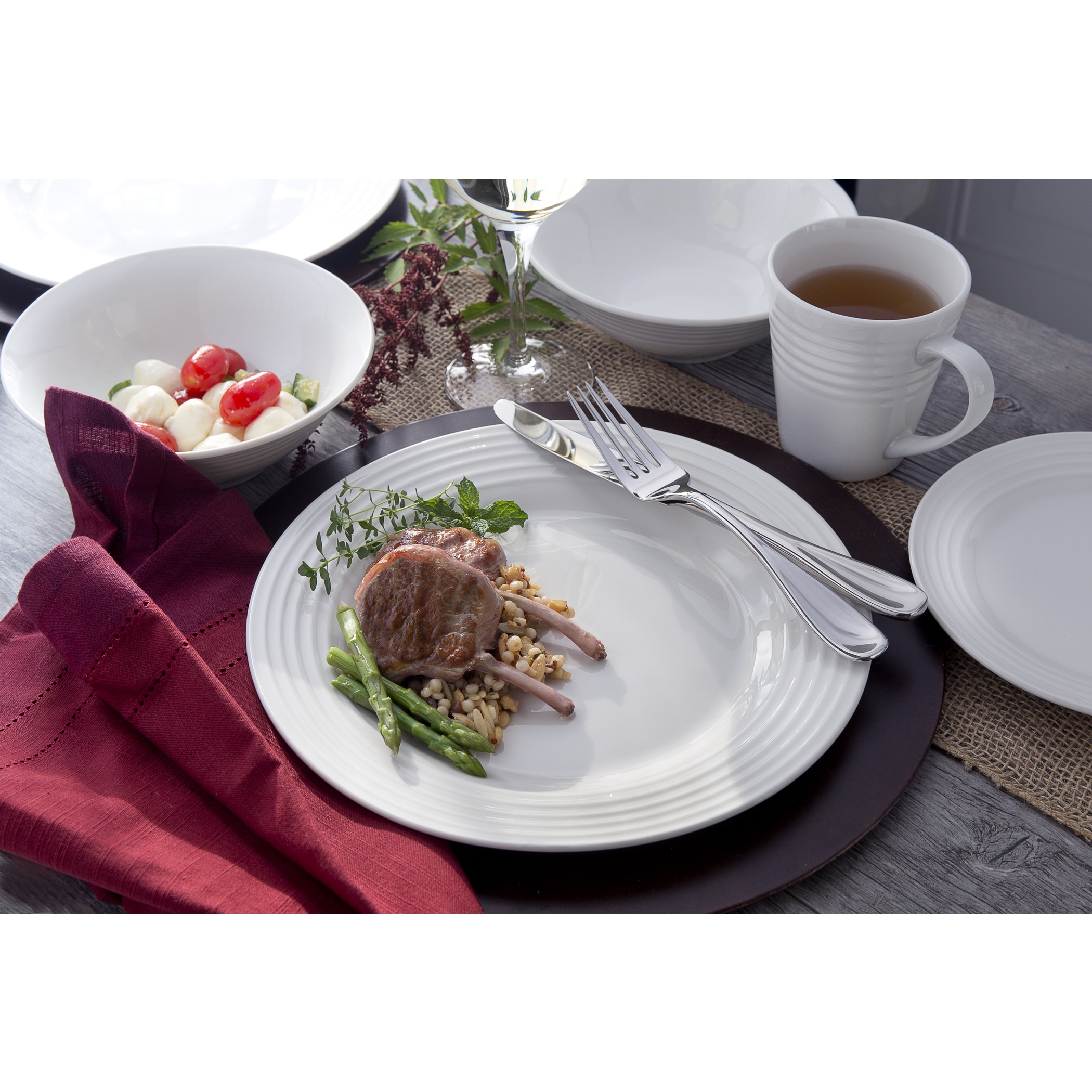 Flora 32-Piece White Porcelain Dinnerware Set with 8-Piece Dinner