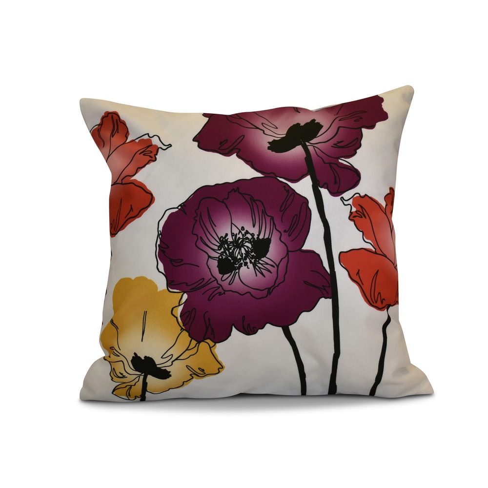 Gray Floral Print Pillow Traditional Bird Floral E by design 16 x 16-inch