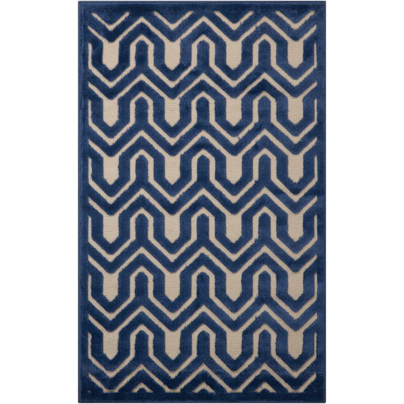 Nourison Ultima Area Rug - Modern & Contemporary - Ivory/Blue - 3' x 5' - Contains Latex - Rectangle - Indoor - 2' 6" x 4'