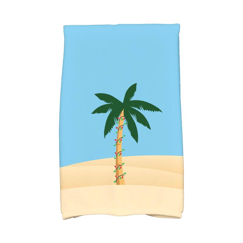 18 x 30-inch, Palm Tree with Christmas Lights, Holiday Geometric Print Kitchen Towel - Blue