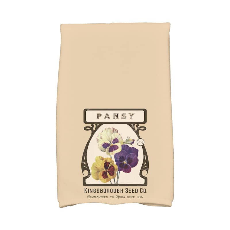 18 x 30-inch, Pansy, Floral Print Kitchen Towel - Taupe