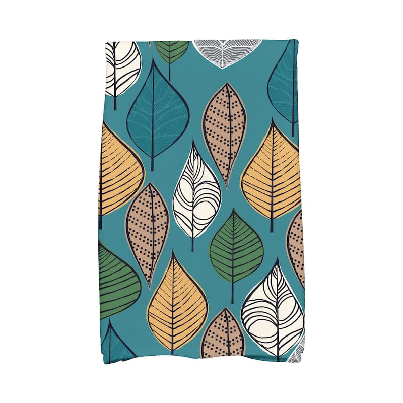 18 x 30-inch, Autumn Leaves, Floral Print Kitchen Towel - Teal