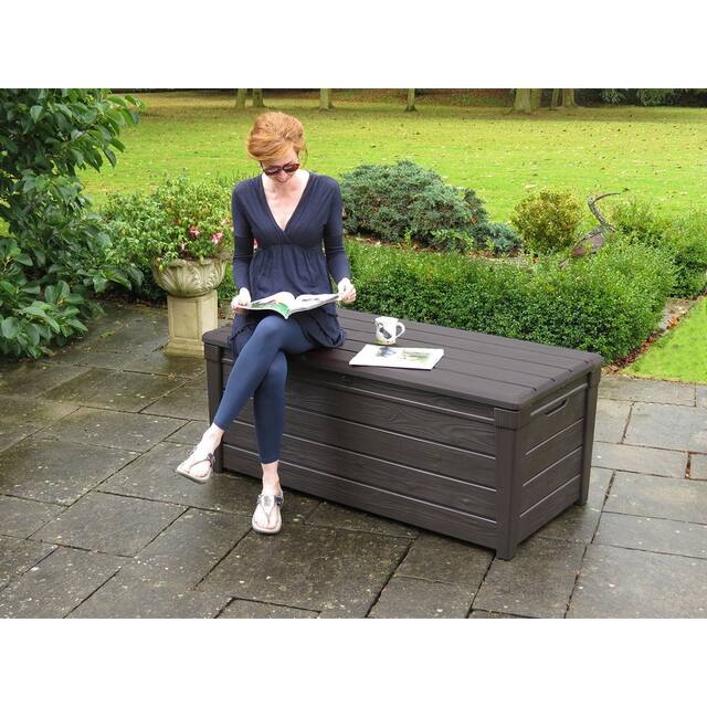 Keter Brightwood Plastic 120 Gallon Deck Box Storage Container