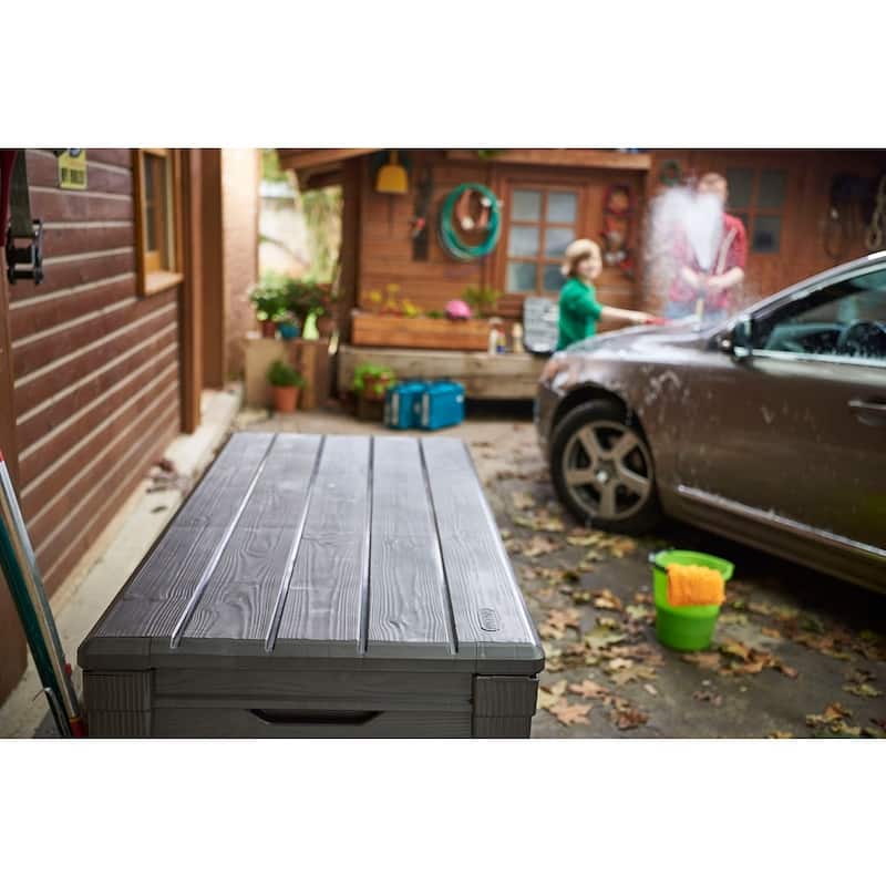 Keter Brightwood 120 Gallon Large Durable Resin Outdoor Storage Deck Box For Furniture and Supplies, Grey