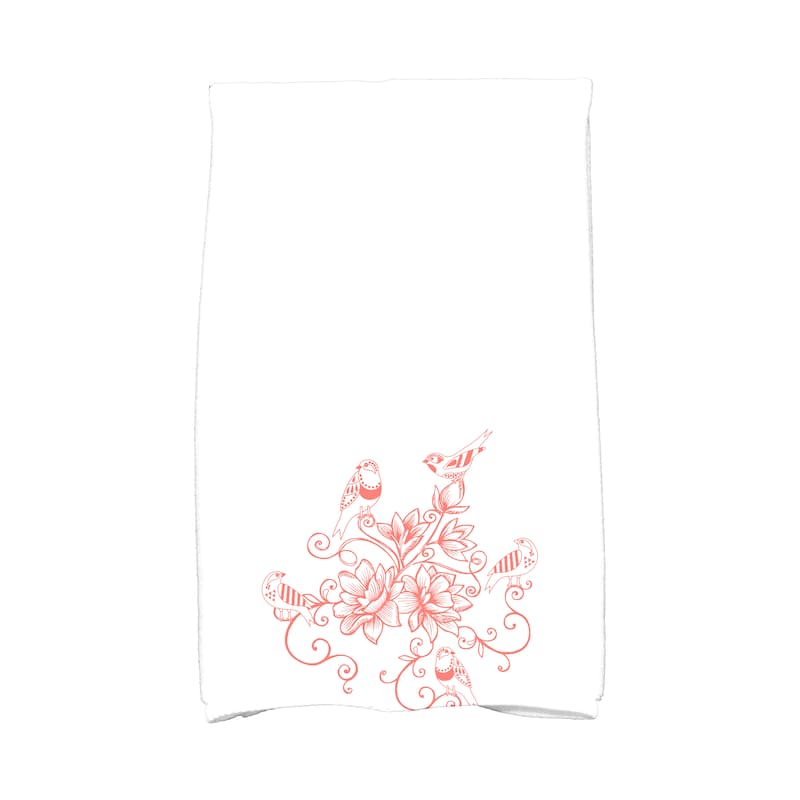 18 x 30-inch, Five Little Birds, Floral Print Kitchen Towel