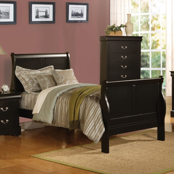 Black Louis Philippe Iii Wooden Sleigh Bed Overstock 12314365 Twin
