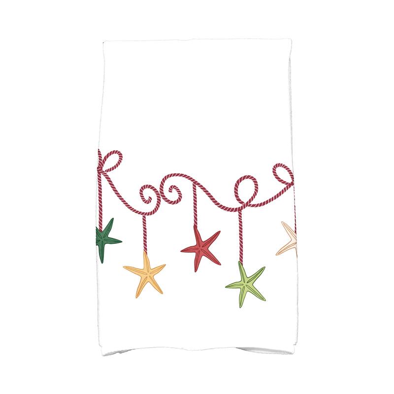 18 x 30-inch, Starfish Ornaments, Holiday Geometric Print Kitchen Towel - Red