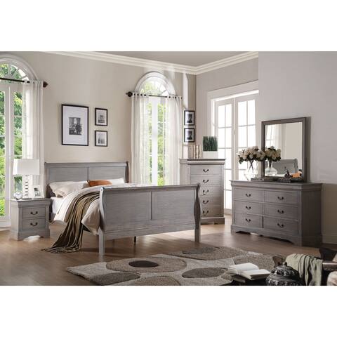 Queen Wooden Bed in Antique Gray,Transitional Style