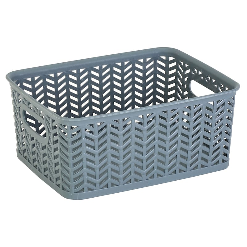 Simplify Grey Small Herringbone Storage Tote - 10"x8"x4"