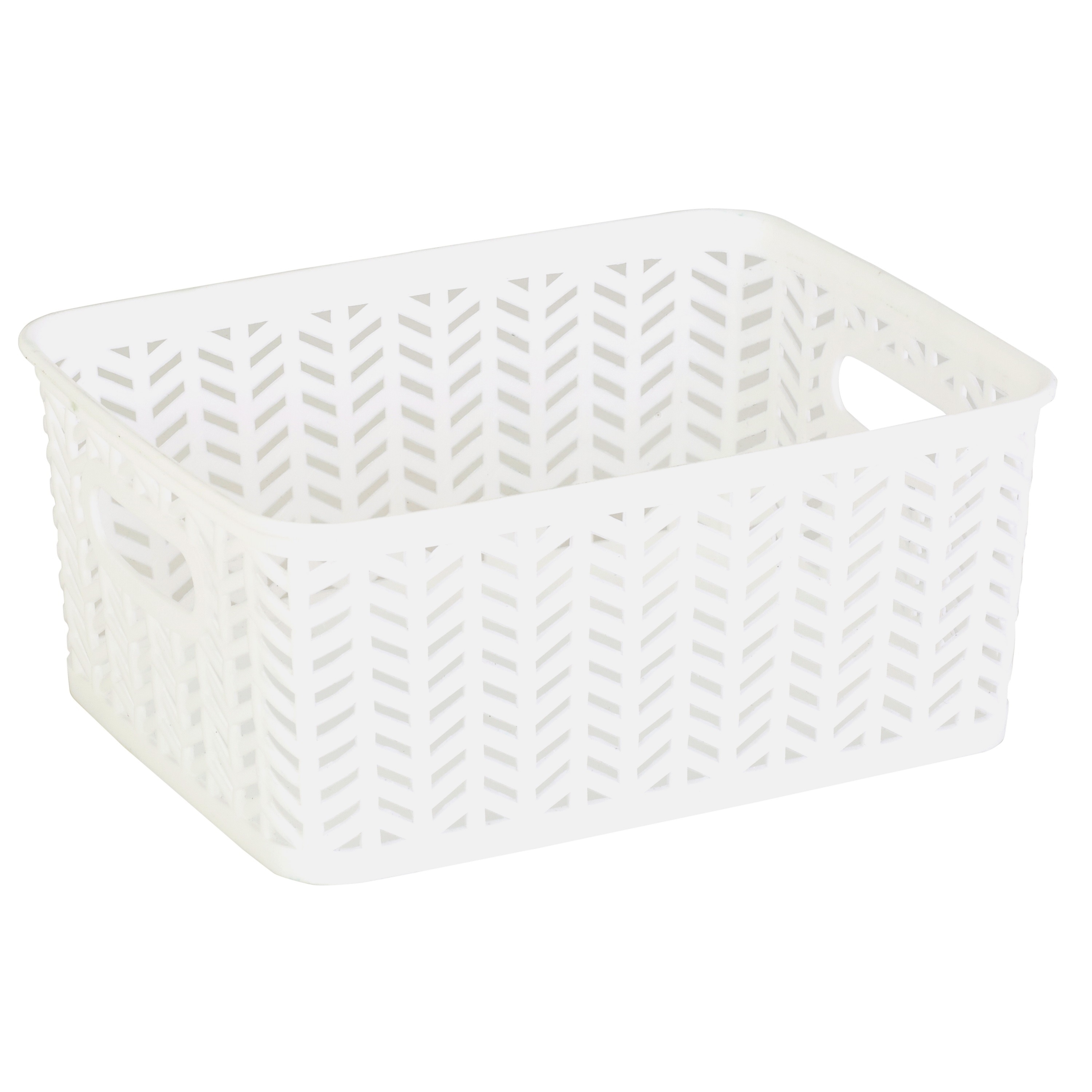 Simplify White Herringbone Small Storage Tote