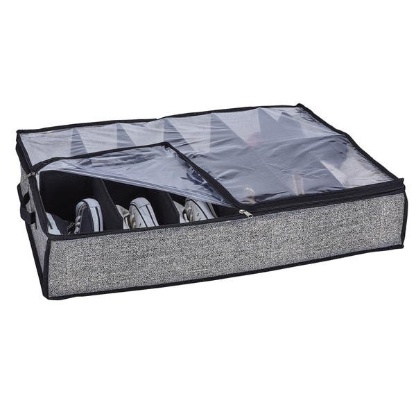Simplify Black Plastic 12-pair Under-the-bed Shoe Storage Box - L29"x W24"x H6". Opens flyout.