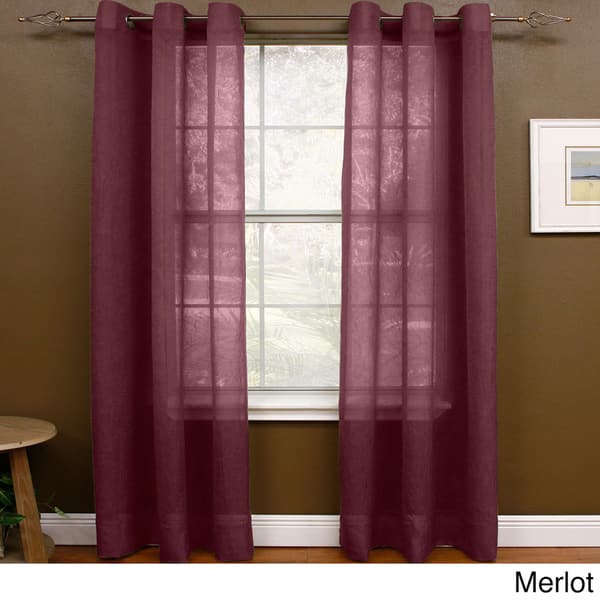slide 2 of 2, Miller Curtains Preston 108-inch Sheer Grommet Panel - 48 x 108 - 48 x 108 Merlot