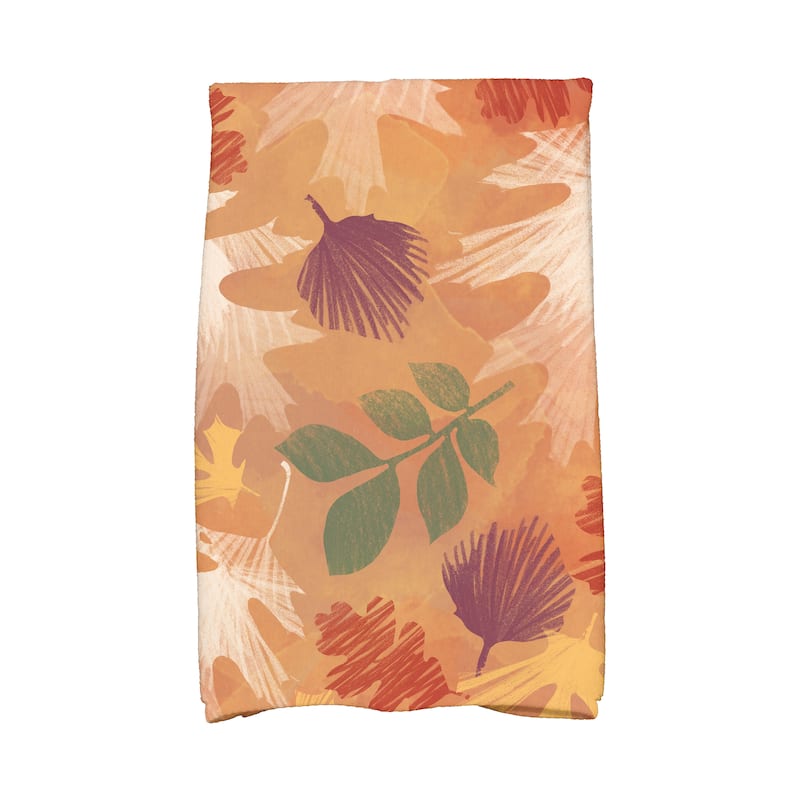 18 x 30-inch, Watercolor Leaves, Floral Print Kitchen Towel - Orange