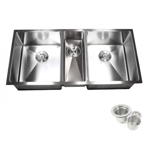 16-gauge Stainless Steel 42-inch 15-millimeter Radius Triple-bowl Undermount Kitchen Sink Combo