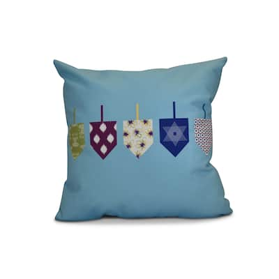 16 x 16-inch, Doodled Dreidels, Geometric Holiday Print Outdoor Pillow