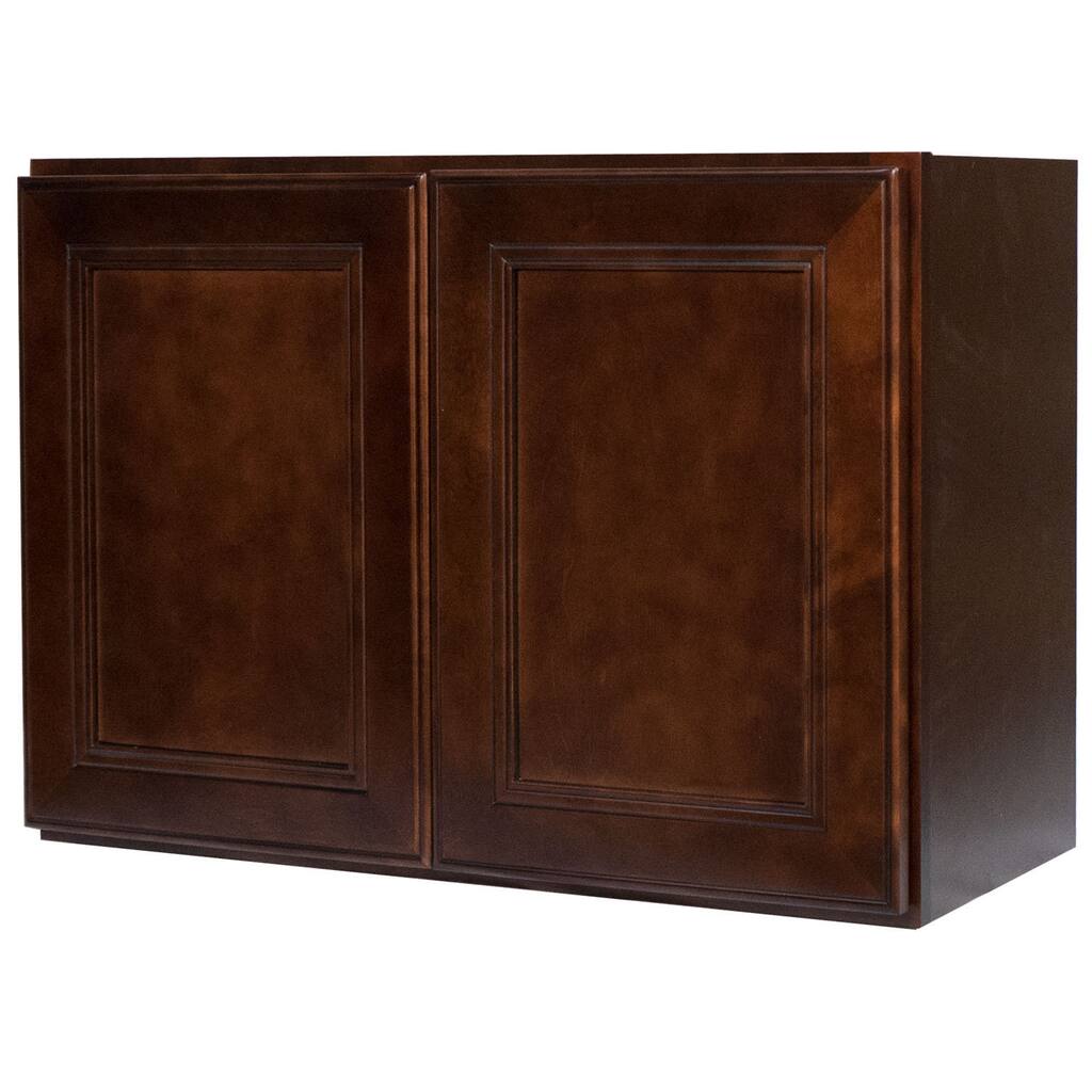 Everyday Cabinets 36-inch Cherry Mahogany Brown Leo Saddle Double Door Bridge Wall Kitchen Cabinet