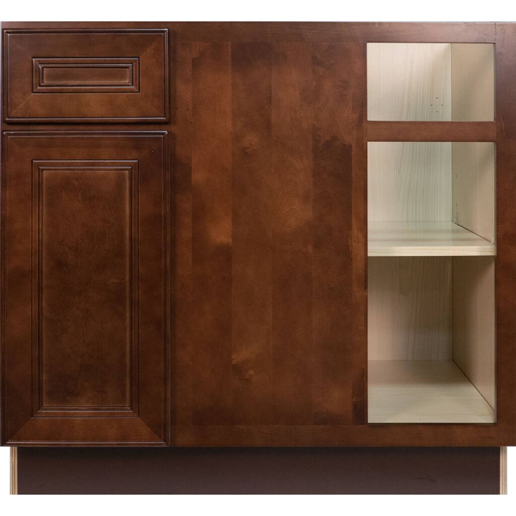 Everyday Cabinets 42-inch Cherry Mahogany Brown Leo Saddle Blind Corner Base Kitchen Cabinet Right