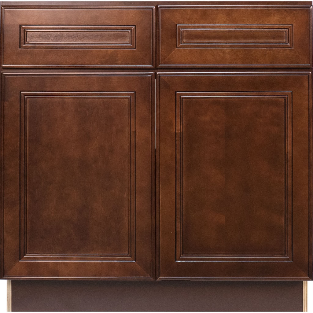 Everyday Cabinets 36-inch Cherry Mahogany Brown Leo Saddle Sink Base Kitchen Cabinet
