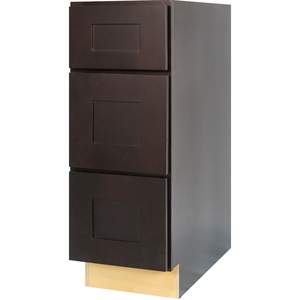 Everyday Cabinets 12-inch Dark Espresso Shaker 3 Drawer Base Kitchen Cabinet