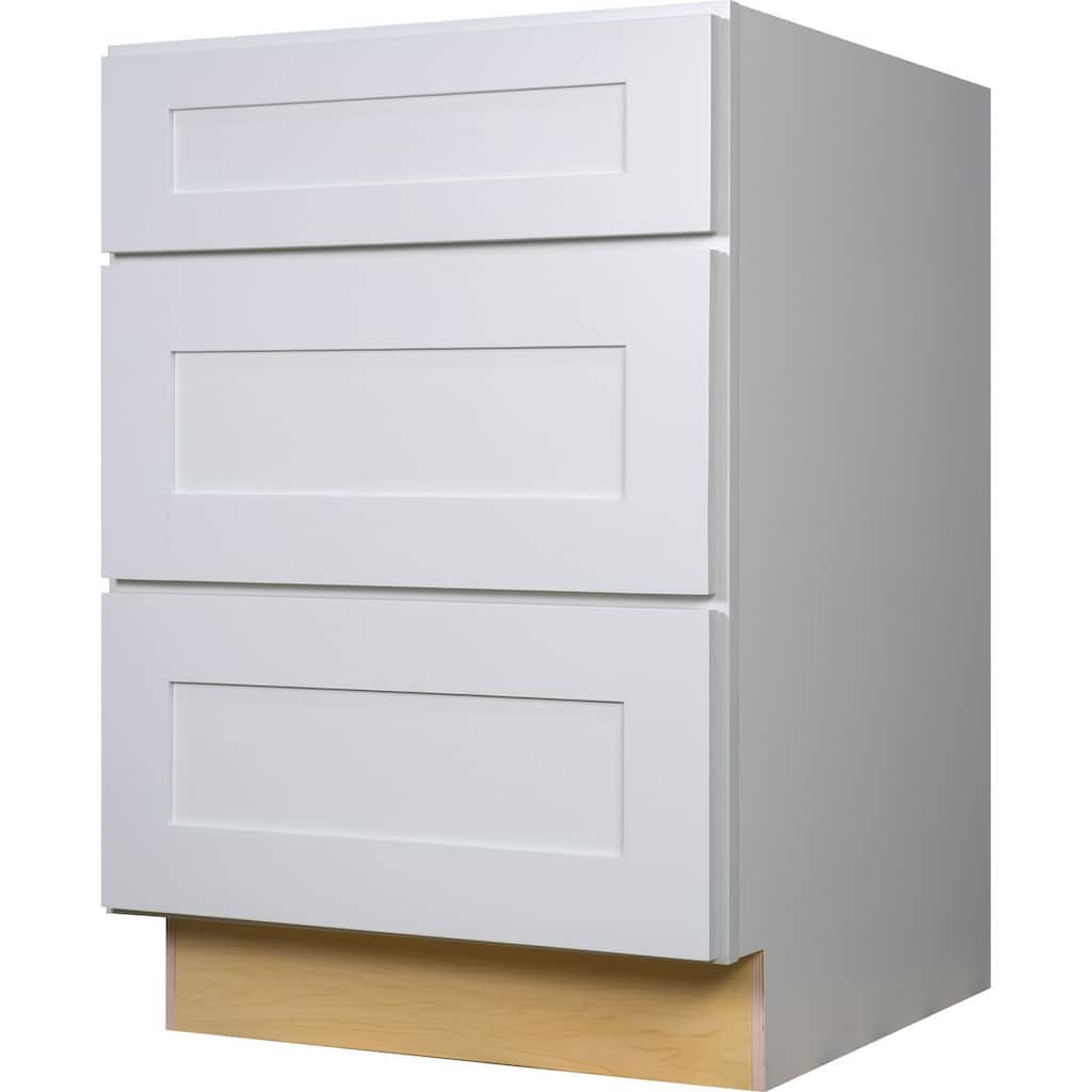 Everyday Cabinets 36-inch White Shaker 3 Drawer Base Kitchen Cabinet