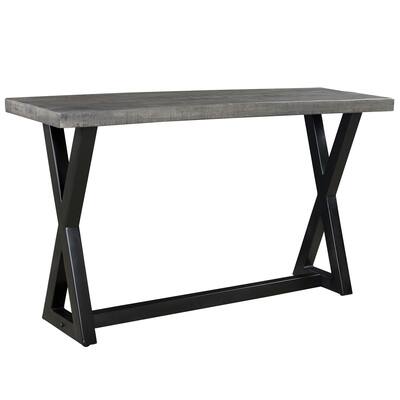 Zax Solid Mango Wood and Cast Iron Console Table in Distressed Grey