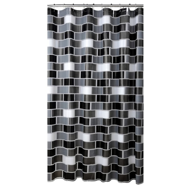 Bath Bliss Brick Design PEVA Shower Curtain in White, Grey & Black