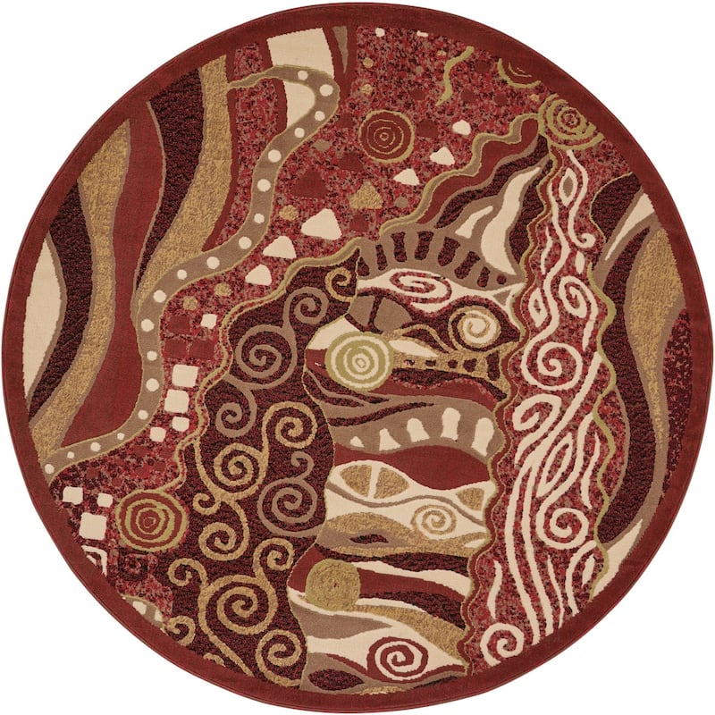 Nourison Modesto Abstract Geometric Area Rug - 7'10" Round - Red - Round