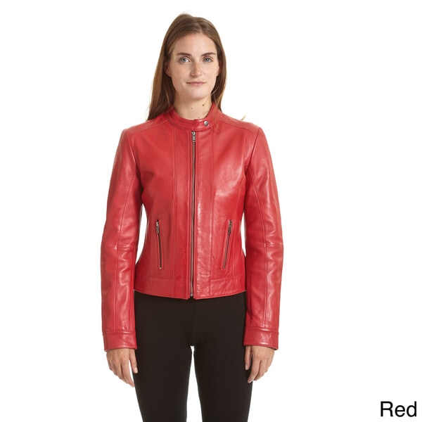 Excelled Leather Womens Leather Moto Collar Scuba
