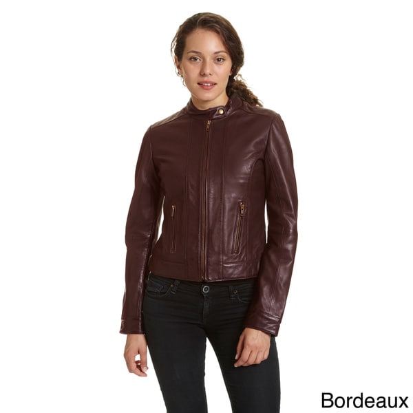 Excelled Leather Womens Leather Moto Collar Scuba