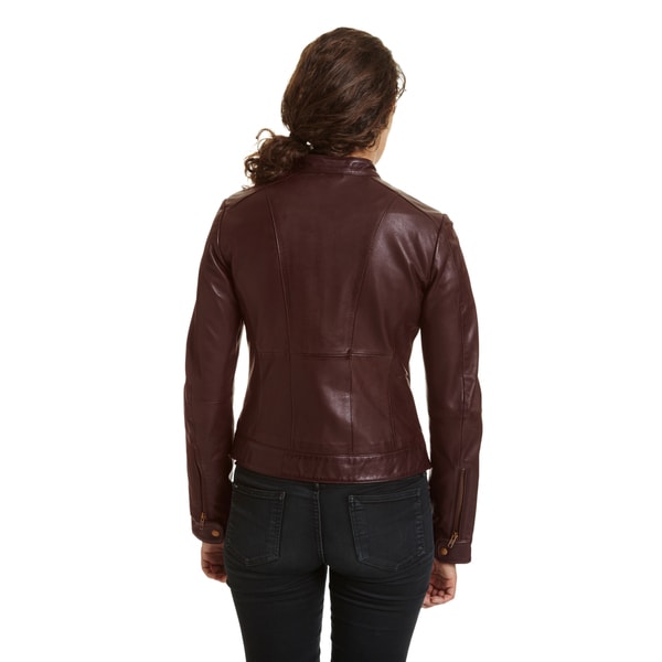 Excelled Leather Womens Leather Moto Collar Scuba