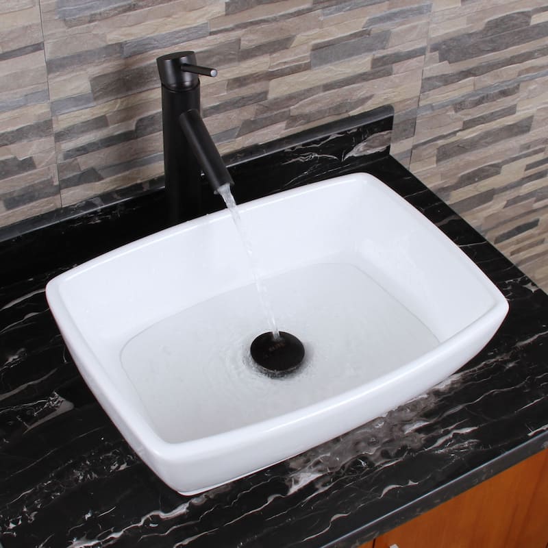 ELIMAX'S Unique Rectangle Shape White Porcelain Bathroom Vessel Sink With Faucet Combo