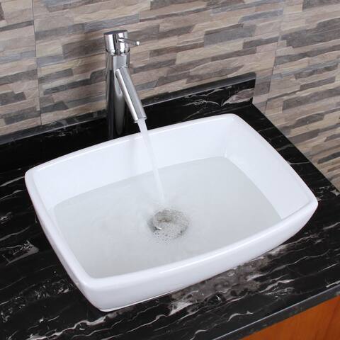 ELIMAX'S Unique Rectangle Shape White Porcelain Bathroom Vessel Sink with Faucet Combo