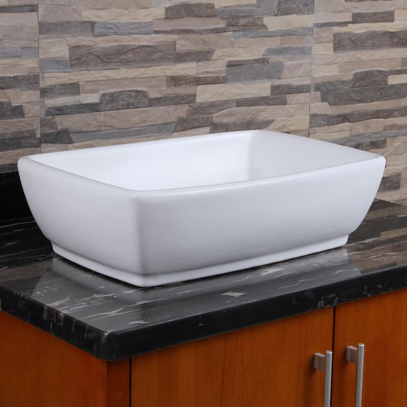 ELIMAX'S Unique Rectangle Shape White Porcelain Bathroom Vessel Sink With Faucet Combo