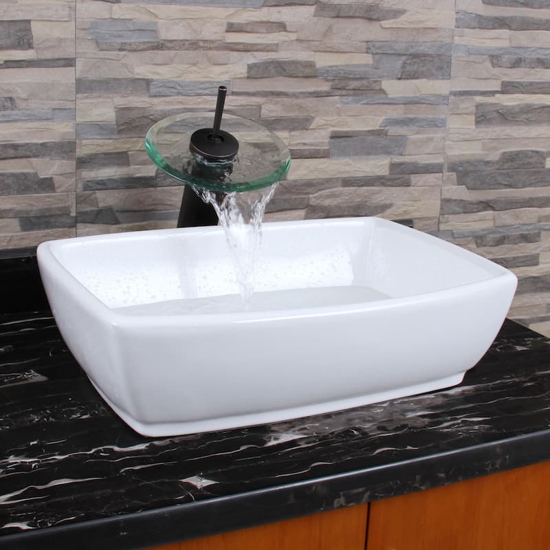 ELIMAX'S Unique Rectangle Shape White Porcelain Ceramic Bathroom Vessel Sink