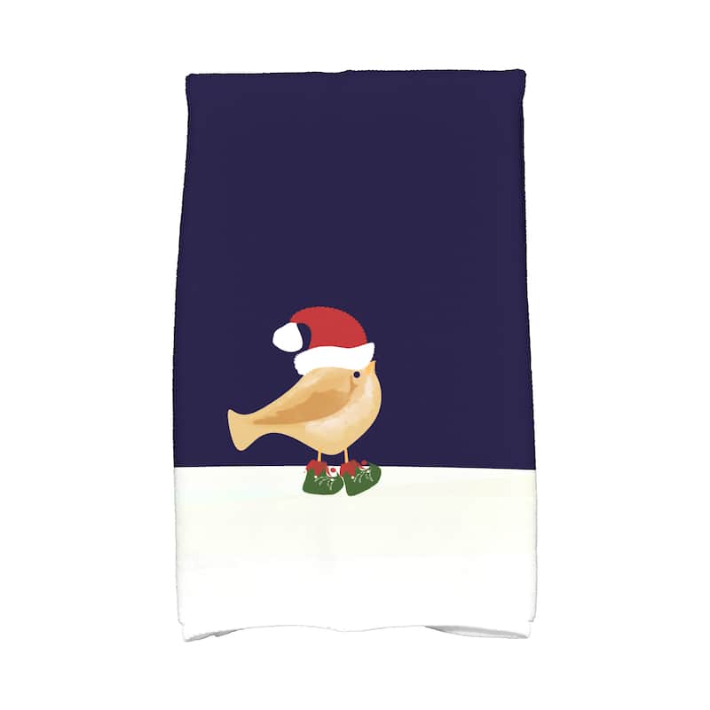 18 x 30-inch, Merry Christmas Bird, Animal Print Hand Towel - Navy