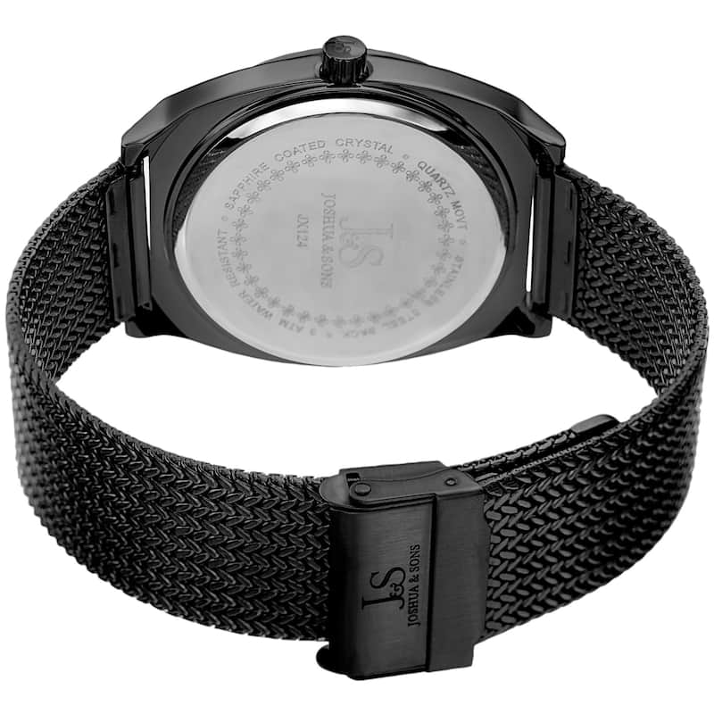 Joshua & Sons Men's Quartz Easy-to-Read Black Stainless Steel Bracelet Watch