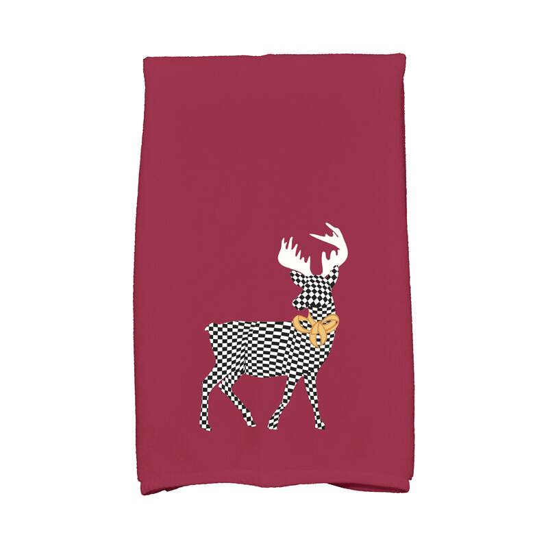 18 x 30-inch, Merry Deer, Animal Print Hand Towel - Maroon