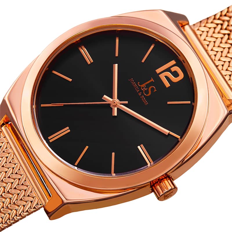 Joshua & Sons Men's Quartz Easy-to-Read Rose-Tone Stainless Steel Bracelet Watch