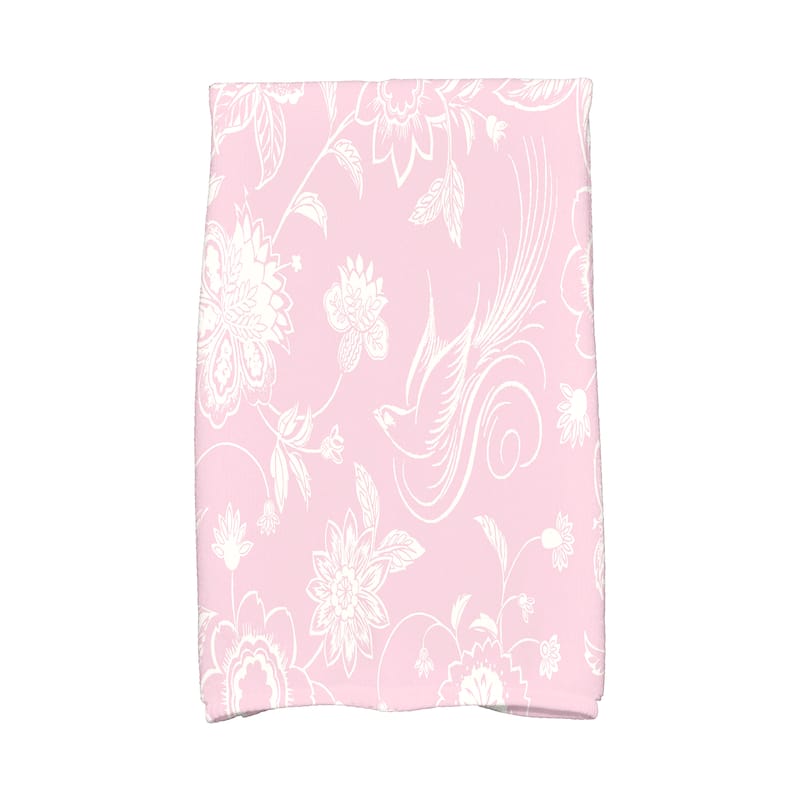 18 x 30-inch, Traditional Bird Floral, Floral Print Hand Towel - Pink
